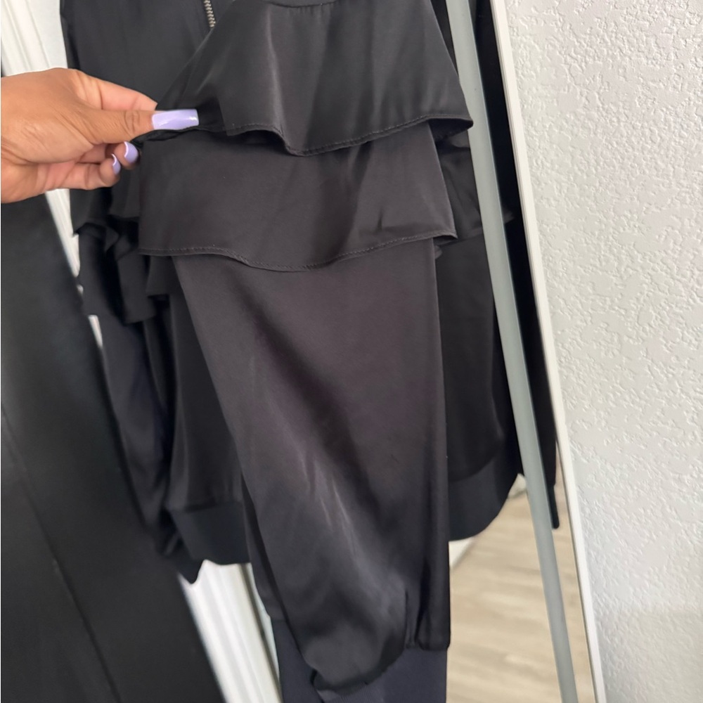 Express Black Bomber Jacket with Ruffle Details - Picture 4 of 6